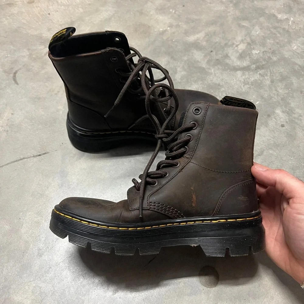 Dr. Martens Combs Crazy Horse Leather Boots Dark Brown Kids US Size $